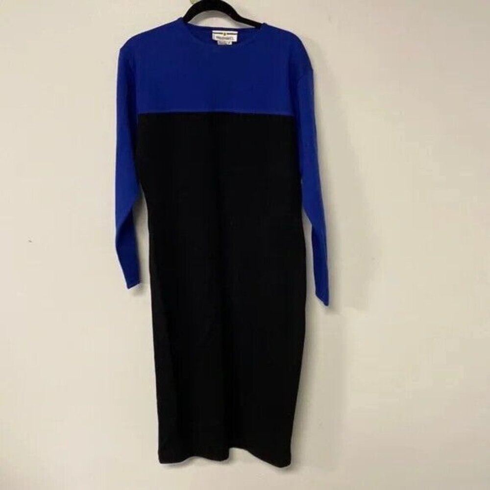 NWT Vintage Woodward Dress Black & Royal Blue Long Sleeve Wool Blend Medium